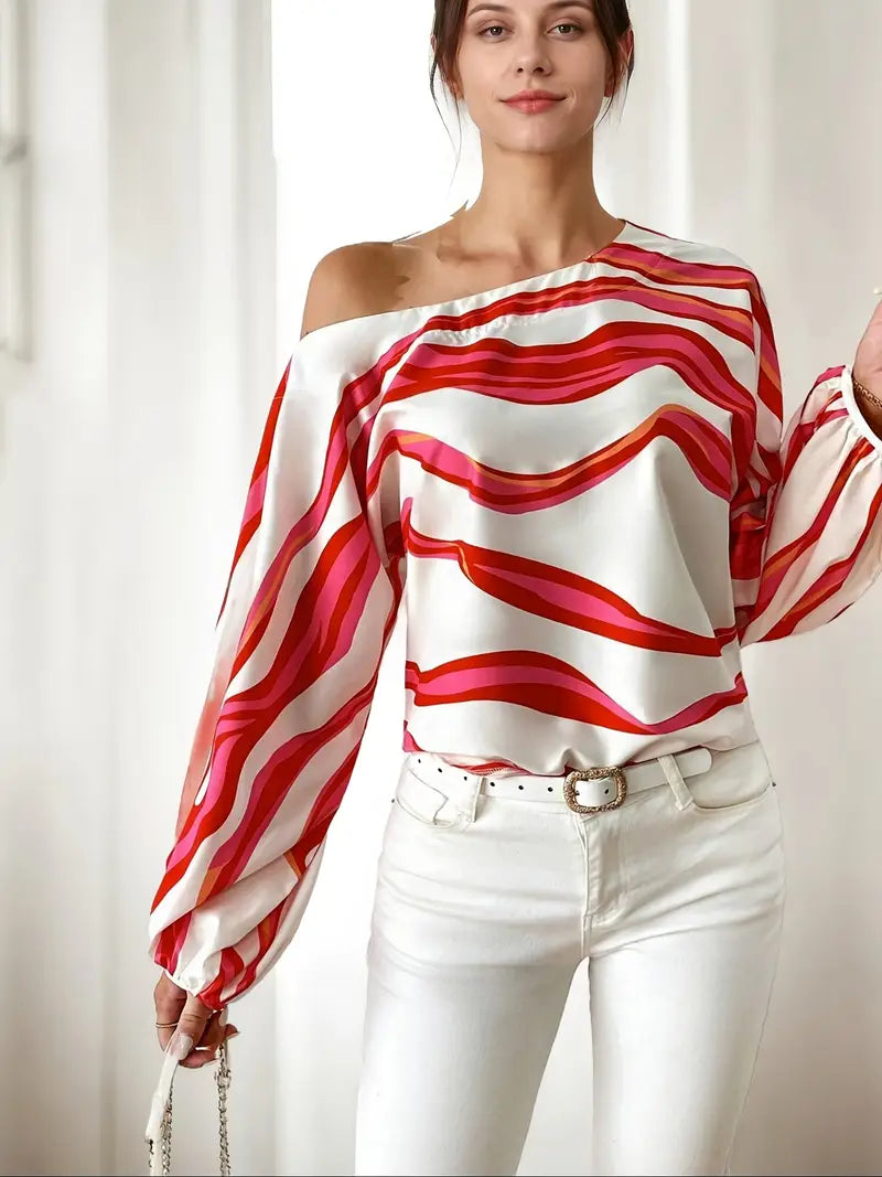 Philomena - Elegante schulterfreie Bluse mit geometrischem Print