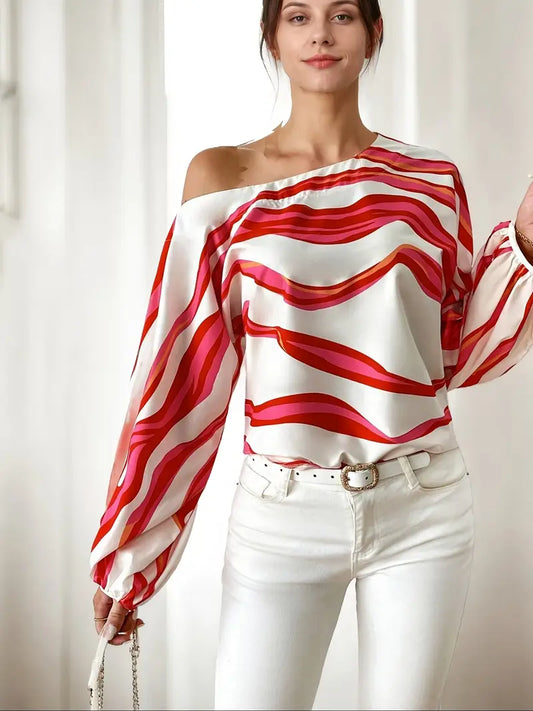 Philomena - Elegante schulterfreie Bluse mit geometrischem Print