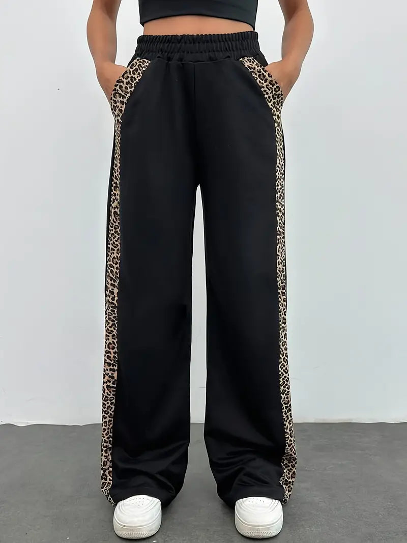 Dovie - Elegante Hose mit geradem Bein und seitlichen Streifen im Leopardenmuster