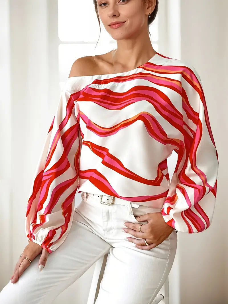 Philomena - Elegante schulterfreie Bluse mit geometrischem Print