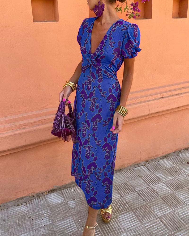 Evalena - Elegantes Maxi-Kleid mit Puffärmeln für Damen