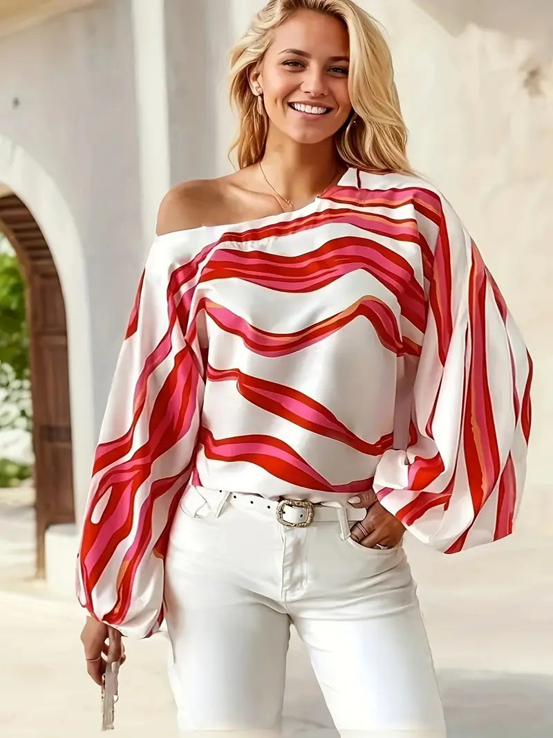 Philomena - Elegante schulterfreie Bluse mit geometrischem Print