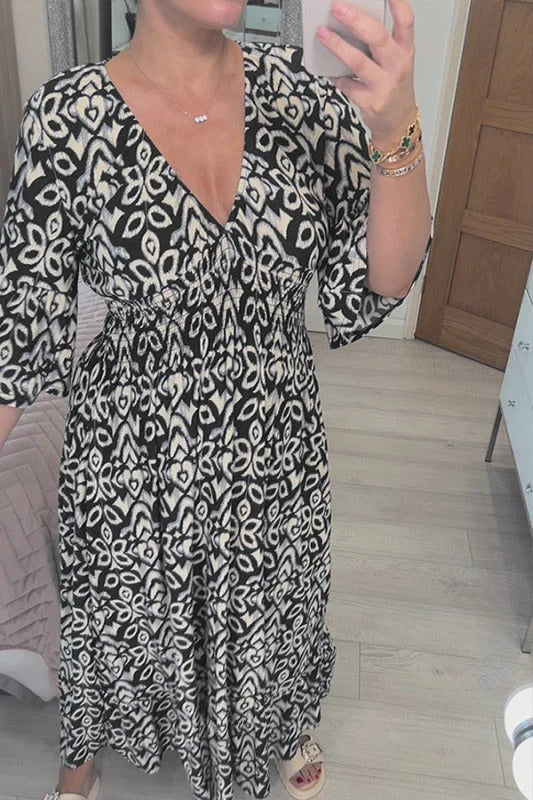 Flora - Lässiges Kleid mit V-Ausschnitt und Blumenmuster