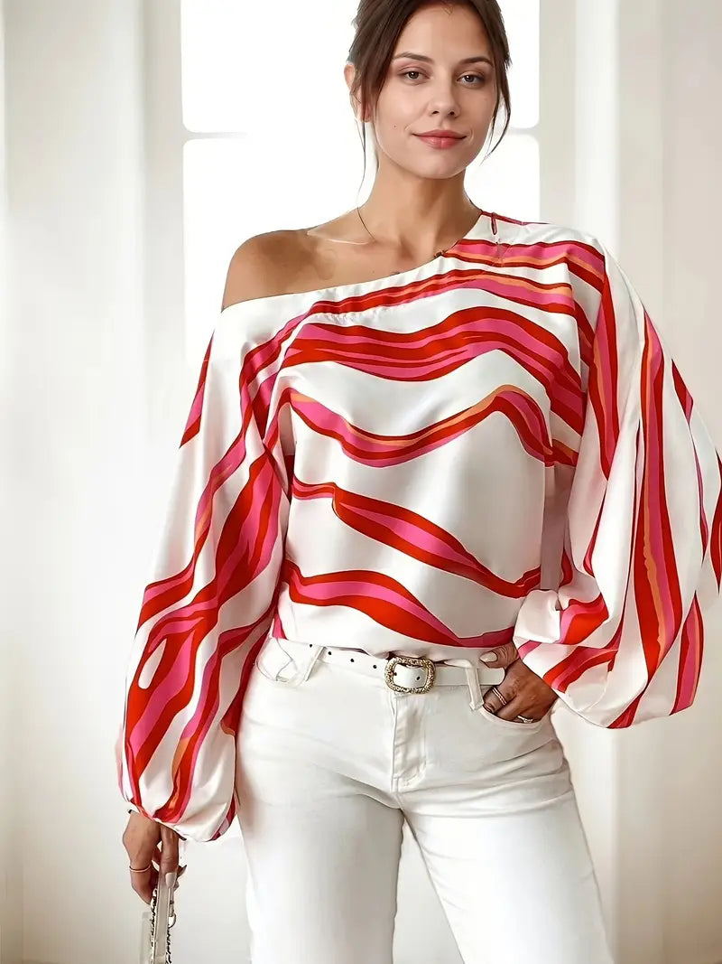 Philomena - Elegante schulterfreie Bluse mit geometrischem Print
