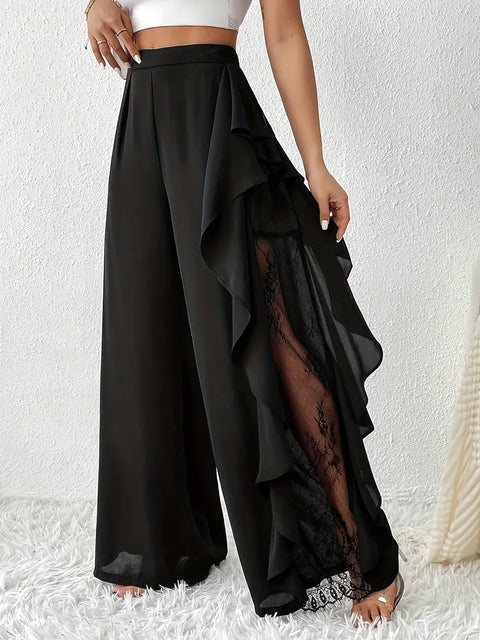 Dorice - Elegante Hose mit weitem Bein und Spitzenbesatz