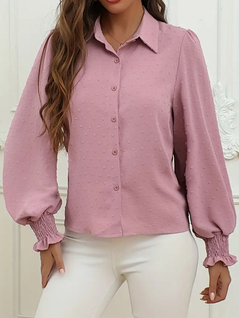 Evelina - Elegante Schweizer Pünktchen-Faltenbluse mit Laternenärmeln
