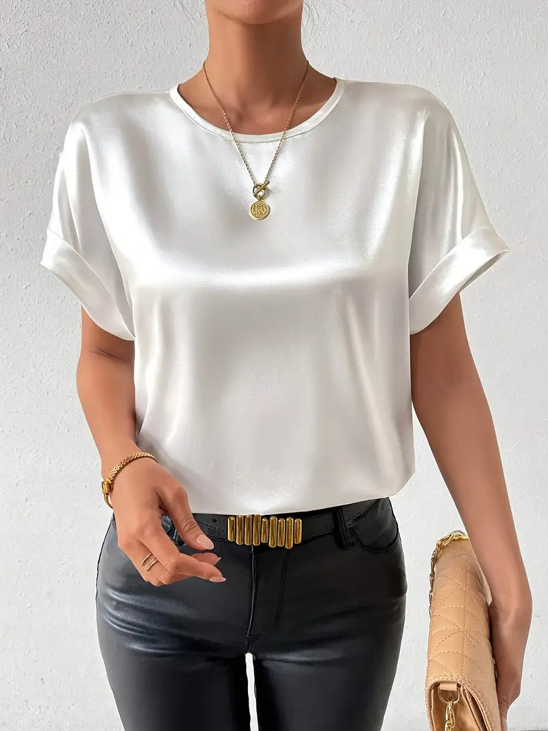 Vallie - Damen Rundhalsausschnitt Batwing Kurzarm-Shirt