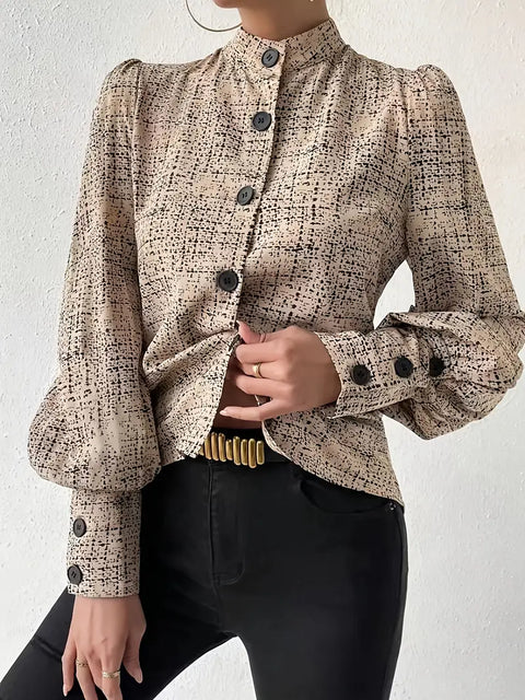 Monica - Bluse mit abstraktem Print und Rüschenbesatz
