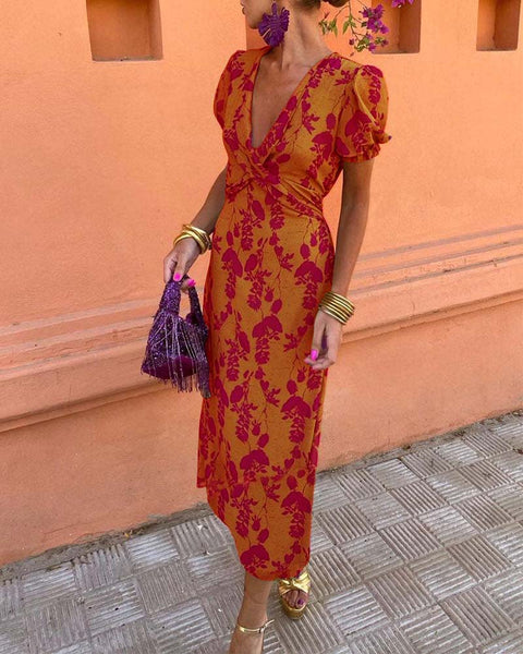Evalena - Elegantes Maxi-Kleid mit Puffärmeln für Damen