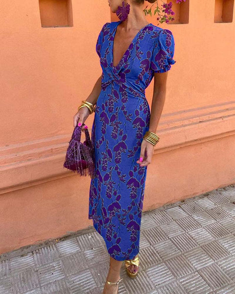 Evalena - Elegantes Maxi-Kleid mit Puffärmeln für Damen