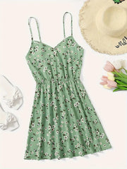 Ardelia - Damen Floral Print V-Ausschnitt Spaghetti-Trägerkleid
