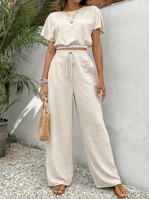 Amity - Crop-Top mit Fledermausärmeln und Hose mit Kordelzugtaille
