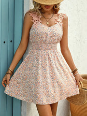 Alida - Bohemian Floral Print V-Ausschnitt Ärmelloses Kleid