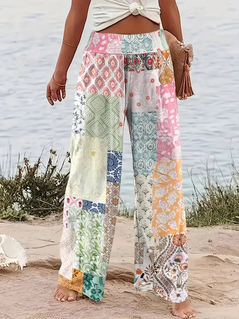 Joyce - Bunte locker sitzende Patchwork-Hose mit Blumenmuster für Damen