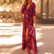 Naomi - Kurzärmeliges Maxikleid mit V-Ausschnitt
