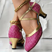 Marietta - Crisscross Schnalle Strap Chunky Mid Heels Schuhe