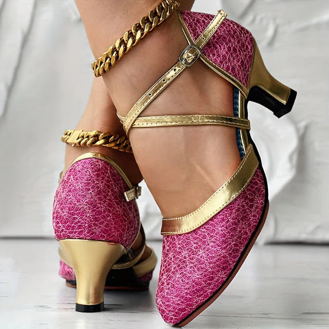 Marietta - Crisscross Schnalle Strap Chunky Mid Heels Schuhe