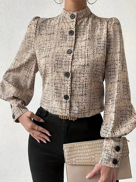 Monica - Bluse mit abstraktem Print und Rüschenbesatz