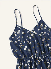 Ardelia - Damen Floral Print V-Ausschnitt Spaghetti-Trägerkleid