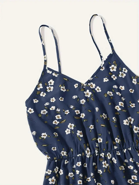 Ardelia - Damen Floral Print V-Ausschnitt Spaghetti-Trägerkleid