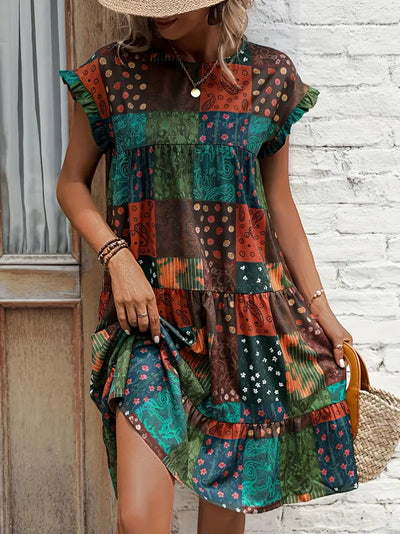 Winifred - Bedrucktes Kleid mit gerafften Ärmeln