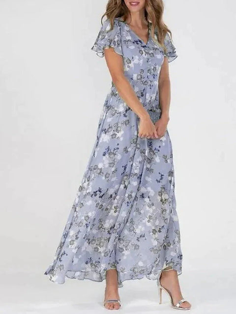Clarissa - A-Linien-Kleid mit Blumenmuster und V-Ausschnitt