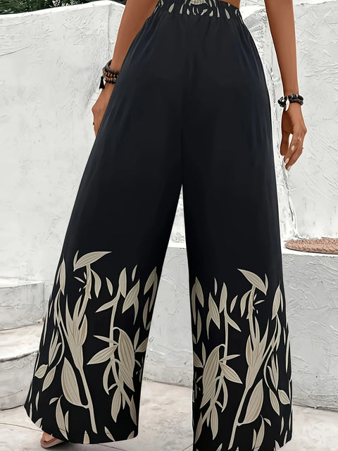 Irena - Bedruckte Damenhose mit weitem Bein und Kordelzug
