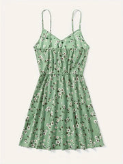 Ardelia - Damen Floral Print V-Ausschnitt Spaghetti-Trägerkleid