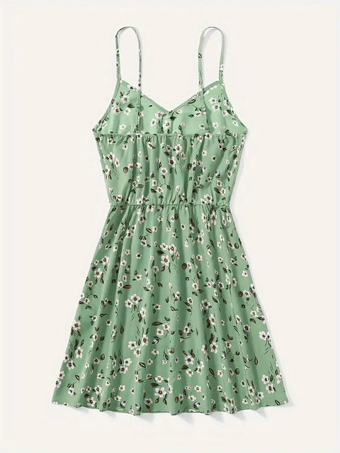 Ardelia - Damen Floral Print V-Ausschnitt Spaghetti-Trägerkleid