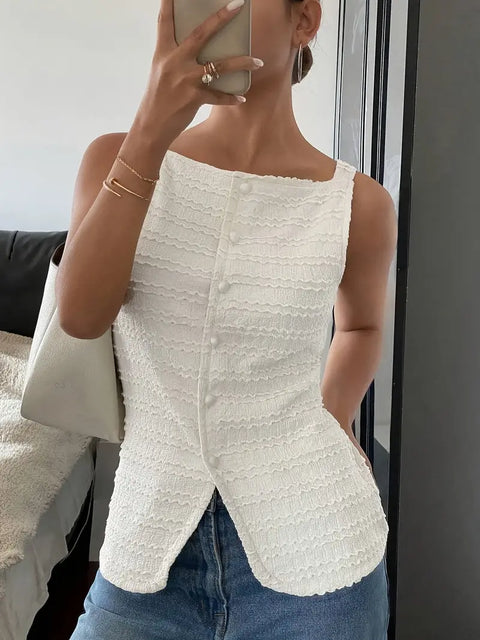 Carsie - Elegante Damen Ärmellose Button-Up Bluse