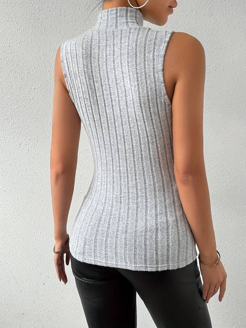 Louvica - Geripptes ärmelloses Rollkragenoberteil für Damen