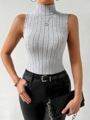 Louvica - Geripptes ärmelloses Rollkragenoberteil für Damen