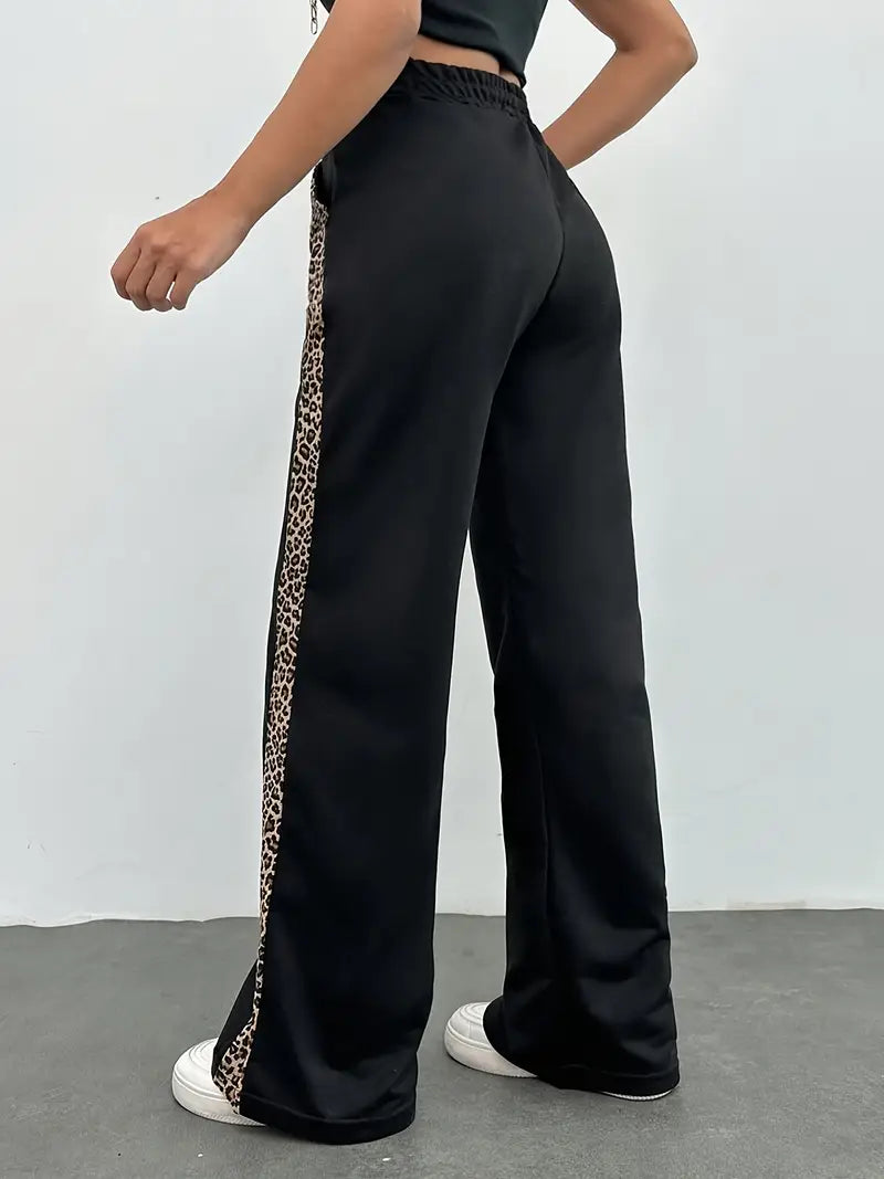 Dovie - Elegante Hose mit geradem Bein und seitlichen Streifen im Leopardenmuster