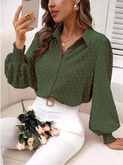 Evelina - Elegante Schweizer Pünktchen-Faltenbluse mit Laternenärmeln