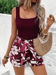 Agatha - Zweiteiliges Set aus bedrucktem Top und Shorts mit Gürtel