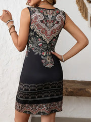 Anne - Bohemian Floral Print V-Ausschnitt Ärmelloses Kleid