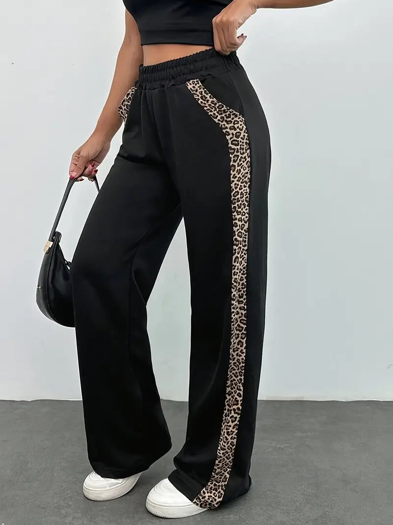 Dovie - Elegante Hose mit geradem Bein und seitlichen Streifen im Leopardenmuster