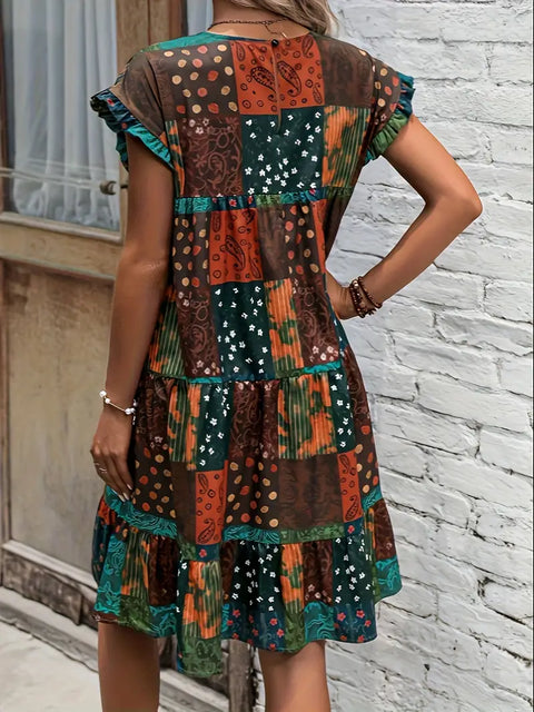 Winifred - Bedrucktes Kleid mit gerafften Ärmeln