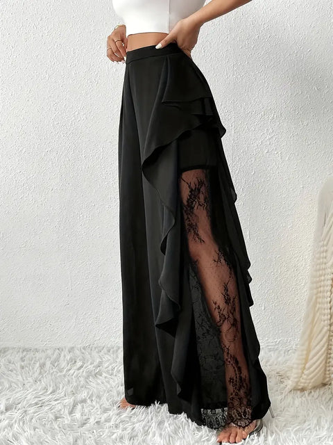 Dorice - Elegante Hose mit weitem Bein und Spitzenbesatz
