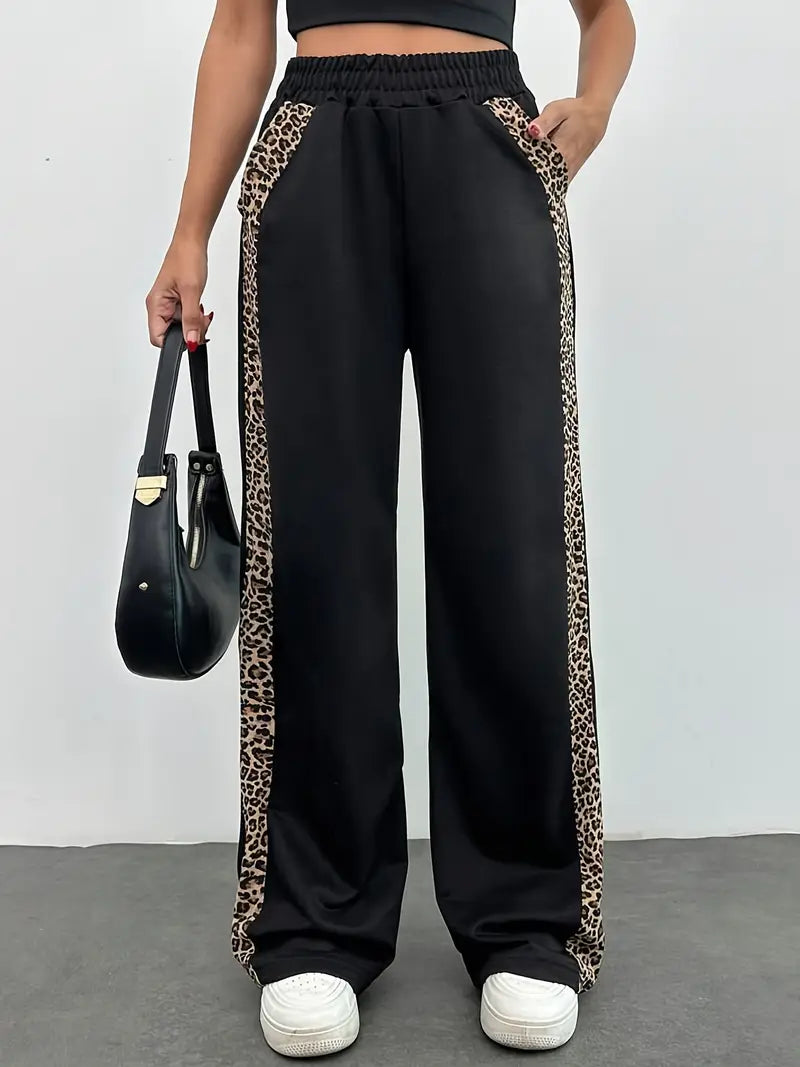 Dovie - Elegante Hose mit geradem Bein und seitlichen Streifen im Leopardenmuster