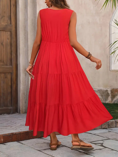 Aurinda - Ärmelloses Kleid mit gerafftem Saum und V-Ausschnitt