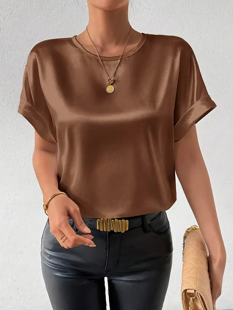 Vallie - Damen Rundhalsausschnitt Batwing Kurzarm-Shirt