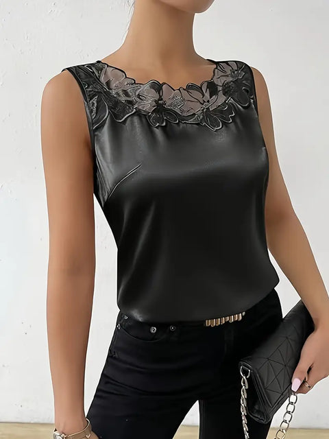 Elva - Elegante ärmellose Bluse aus Satin mit Spitzenbesatz