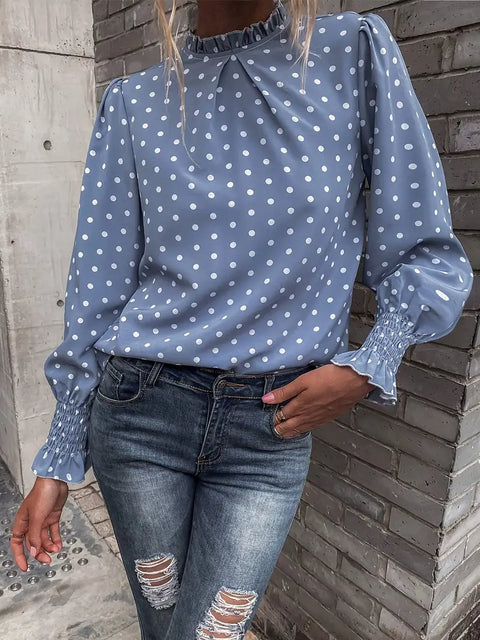 Elsie - Elegante gepunktete Bluse mit gerafften Ärmeln für Damen