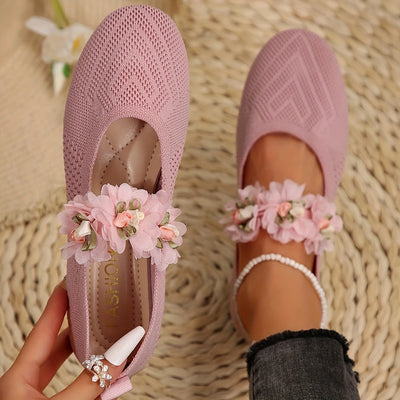 Precious - Flache Schuhe mit Knöchelriemen und Blumenmuster für Damen