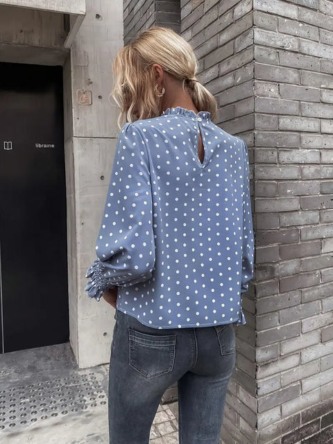 Elsie - Elegante gepunktete Bluse mit gerafften Ärmeln für Damen