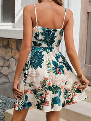 Alva - Damen Floral Print V-Ausschnitt Spaghetti-Trägerkleid