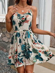 Alva - Damen Floral Print V-Ausschnitt Spaghetti-Trägerkleid
