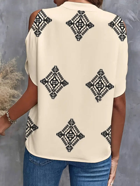 Eudocia - Elegante schulterfreie Bluse mit geometrischem Print für Damen