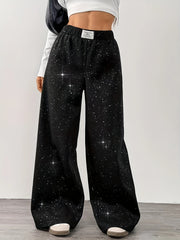 Belva - Weite Hose mit Sternen-Galaxie-Print für Damen